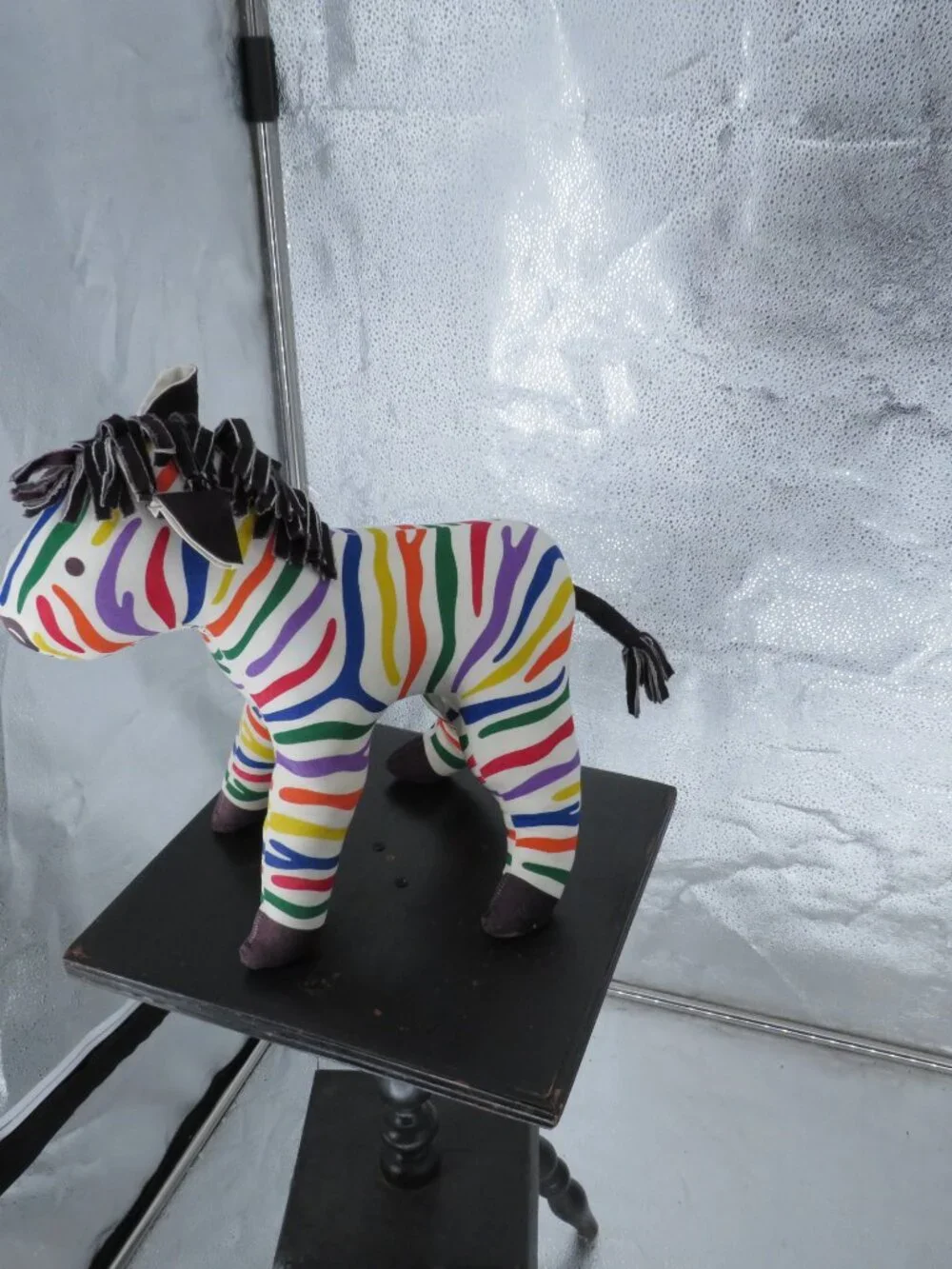 Handmade Rainbow Zebra Plush Stuffed Animal Multicolor Toy Medium 12 Inch Vntg